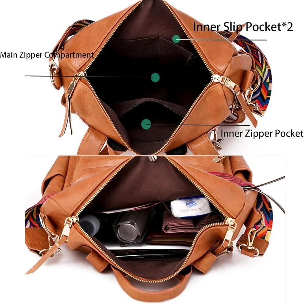 Women's Leather Backpack Purse Large Capacity Multi-Use Travel Work School
